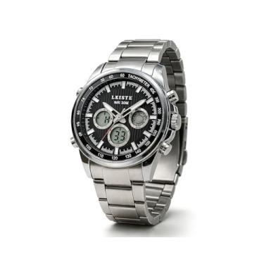 Imagem de Relógio Masculino WR 30M À Prova D’Água Leisit Aço Inoxidável Digital + Analógico com Calendário e Cronômetro luxo led digital confort Prata Preto