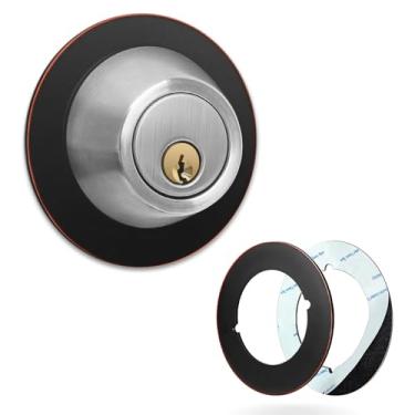 Imagem de MOSECYOU Placa traseira de reforço de maçaneta de porta, bronze polido a óleo, 2 peças, placas decorativas de anel de maçaneta de porta, placas de cicatriz para maçaneta/fecho, espaçador de orifício