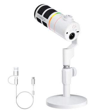 Imagem de COMICA Microfone dinâmico EJoy D10 XLR/USB-C para gravação de podcast, microfone de transmissão ao vivo com fio RGB dinâmico, mudo, redução de ruído, ganho, para jogos, transmissão ao vivo, YouTube