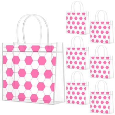 Imagem de Wesnoy 20 peças de lembrancinhas clássicas de festa de futebol rosa rosa bolsas de presente com alças reutilizáveis com tema esportivo para doces suprimentos de festa de aniversário 20 x 20 x 8 cm