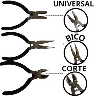 Imagem de Jogo 3 Mini Alicates 4,5'' Bijuterias Artesanato Reparos Cortes Fios C