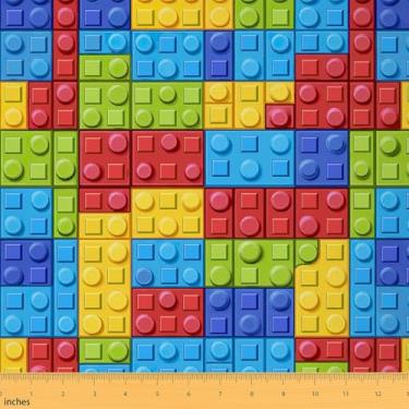 Imagem de jejeloiu Tecido para jogos de brinquedo da The Yard, 1 jarda crianças engraçados blocos de construção tecido estofado para cadeiras, meninos meninas adolescentes tecido geométrico multicolorido para