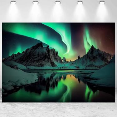 Imagem de 2,1 x 1,5 m, aurora boreal, aurora boreal, luzes polares da Noruega, montanha, lago, paisagem, paisagem, fundo para decoração de faixa de festa temática VBS, retratos, papel de parede, adereços de