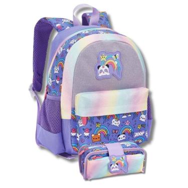 Imagem de Kit Mochila Costas Infantil Estojo Escola Creche Panda Lilás