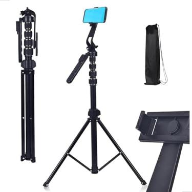 Imagem de Tripé Profissional Universal 2,10m 360°, Braço Articulado e Controle Bluetooth Suporte Universal 1/4” Compativel iPhone, Android, Celular, Camera, GoPro e Ring Light, Dobrável com Bolsa (ds14340)