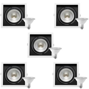 Imagem de 5 Spot Embutir Quadrado Recuo PAR30 + 1 Lâmpada LED 10W 6500K E27 - SA