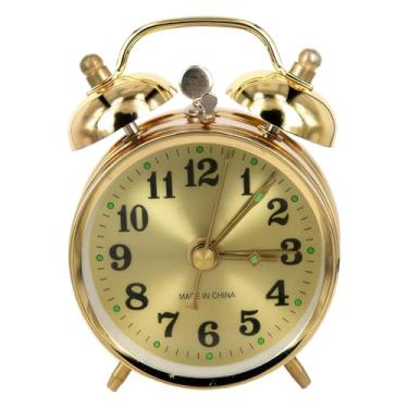 Imagem de Relógio mecânico silencioso vintage dourado despertador mecânico analógico com alça sem bateria à prova d'água PVC e alarme ABS para sala de estar, quarto, sala de leitura