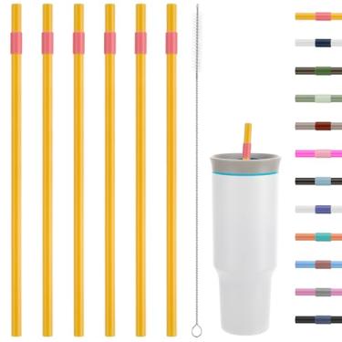 Imagem de Canudos de substituição compatíveis com copo de viagem Owala de 1,134 g - inclui 6 canudos e 1 pacote de escova de limpeza (rosa amarelo)