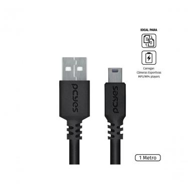 Imagem de Cabo Usb A 2.0 Macho Para Mini Usb B Macho 28awg Puro Cobre 1 Metro - Puanm2-1