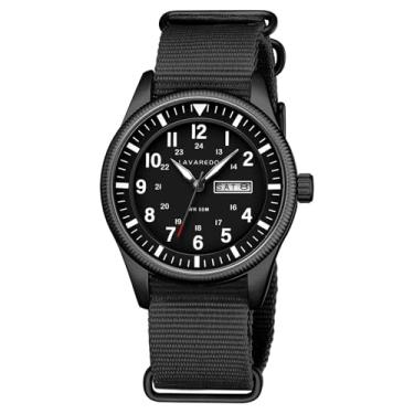 Imagem de Bomieux Relógios masculinos de nylon com pulseira deslizante unissex com mostrador de data, relógio analógico luminoso, campo tático, impermeável, relógio de pulso, 002-B-AllBlack, relógios masculinos
