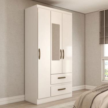 Imagem de Guarda-Roupa Solteiro Alohomora 3 Portas 2 Gavetas com Espelho Branco - Panorama Móveis
