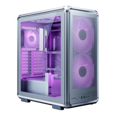 Imagem de Cooler Master MasterFrame 500 Mesh aRGB Silver Freeform 2.0 Modular Platform Open-Air ATX Mid-Tower Case, moldura de alumínio, ventiladores duplos aRGB de 200 mm, GPU máximo de 390 mm, AIO Max de 360
