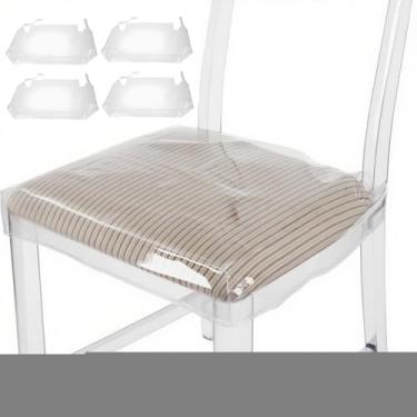 Imagem de GEUGECY Capas de assento de PVC para cadeiras de jantar, conjunto de 4 capas protetoras de cadeira de jantar à prova d'água, à prova de poeira, manchas e arranhões para cozinha, hotel, reunião