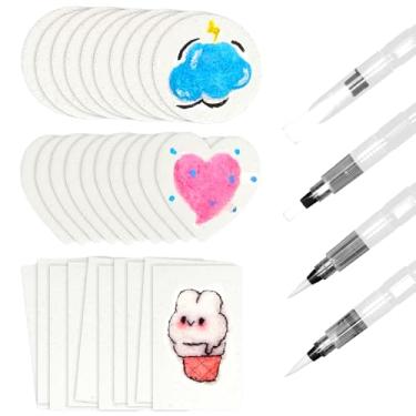 Imagem de Papel de textura de espuma mágica - Tinta inchada 30 peças de cartões de desenho 3D, materiais de arte artesanal e esponja de lona de papel de pintura acrílica artesanal infantil com pincel de água