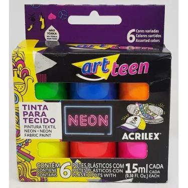 Imagem de Tinta Para Tecido Art Teen - Acrilex C/ 6 Cores Neon 15ml