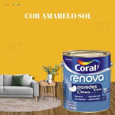 Imagem de Tinta Para Parede Acrílica Coral Renova Cor Amarelo 3,2l Lavável Premi