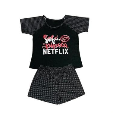 Imagem de Conjunto Pijama Adulto Feminino Curto Verão Meia Manga Estampado Baby 