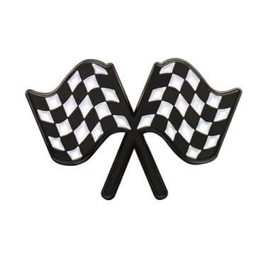 Imagem de coadipress Broche esmaltado de bandeira de corrida para mulheres senhoras preto e branco emblema quadriculado broche de carro de corrida presente bandeira xadrez joias para amantes de corrida roupas