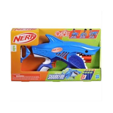 Imagem de Nerf Jr Wild Sharkfire – Lançador com design de tubarão em plástico azul e laranja, com 8 dardos de espuma, brinquedos de Natal para crianças a partir de 6 anos