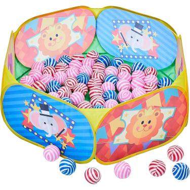 Imagem de Caixa Piscina de Bolinhas com 100 Bolas Fantástico Circo Brinquedos BOLINHAS CORES ALEATÓRIAS