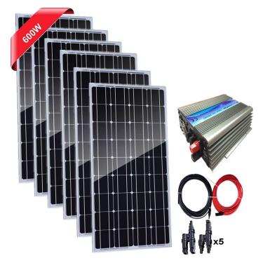 Imagem de Sistema De Amarração De Grade De Painel Solar De 400 W: 4 Peças De Painel Solar De 100 Watts Com Inversor De Amarração De Rede De 1000 W Ac 220v / 230v Para Casa, 600w