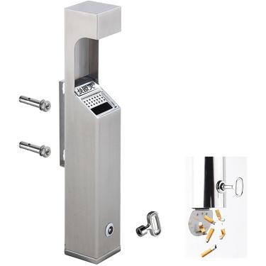 Imagem de Cinzeiro Cigarro Montado Na Parede, Aço Inoxidável Metal Lockable Cigarro Butt Container Para Fora, Cigarro Butt Receptáculo Cinzeiros Pequenos Com Tampa, Wall Mounted Ashtrays for Outside, E