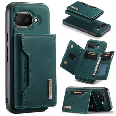 Imagem de Capa carteira de couro magnética destacável 2 em 1 para Google Pixel 9A, 8 compartimentos para cartão, recurso de suporte, TPU à prova de choque e capa de telefone de couro premium (verde)