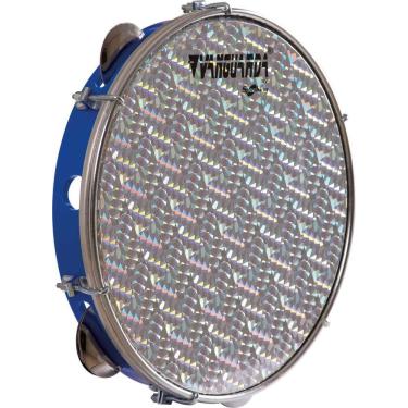 Imagem de Pandeiro Azul 10`` Pele Holográfica Prata Vanguarda