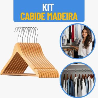 Imagem de Jogo Cabides de Madeira Marfim Verniz  Gancho Giratório e Cavas Para A