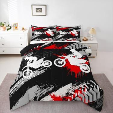 Imagem de Feelyou Conjunto de edredom infantil de motocross, motocross, para decoração de quarto de crianças, meninos, meninas, ultramacio, respirável
