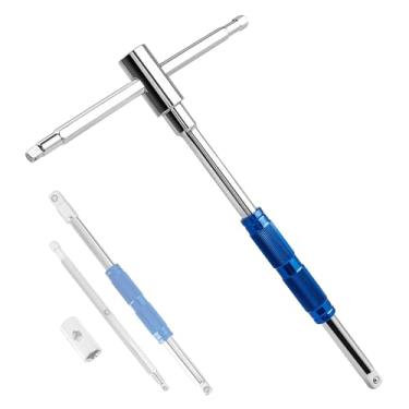 Imagem de YAKAMOZ Chave giratória em T de 360° – Chave Allen hexagonal ajustável de 3 vias com adaptadores de unidade de 1/10.2 cm, 3/20.3 cm, 1/5.1 cm, chave de soquete para carro, motocicleta e reparo