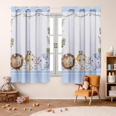 Imagem de Cortina Infantil Decorativa, 200x150cm, Poliéster Estampado, para Quarto e Sala, 2 Peças (SAFARI KIDS AZUL)