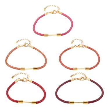 Imagem de Sparkeads 5 pulseiras ajustáveis de couro trançado com fecho de lagosta de aço inoxidável 304 cores mistas artesanais de couro trançado de renda trançada, cordões de joias para mulheres