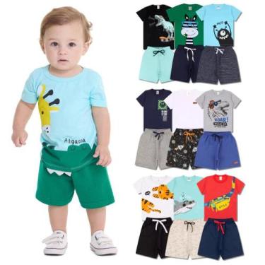 Imagem de Kit 6 Peças de Roupas para bebê Menino 3 Camisetas 3 Bermudas Kit com 