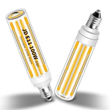 Imagem de Megereet Minilâmpada de halogênio equivalente a halogênio JDE11 120V 100W regulável, lâmpadas LED T4 COB E11 reguláveis, branco quente 2700K, 10W 1100LM JDE11 lâmpadas de ventilador de teto, 2 pacotes
