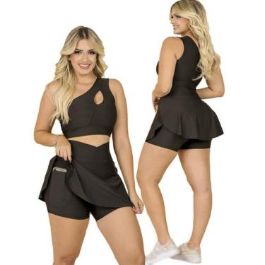 Imagem de Conjunto Fitness Short Saia Com Bolso Top Cropped Moda Evangélica  Par