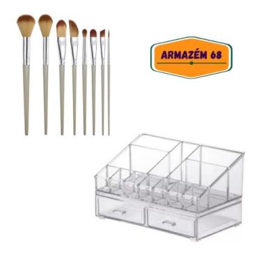 Imagem de Kit Maquiagem Organizador Cosmeticos 22 X 12,5 X 12,5 C Kit 8 Pincéis 
