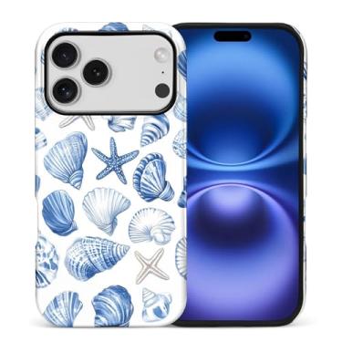 Imagem de CARLOCA Capa fosca de corpo inteiro compatível com iPhone 17 Pro para meninas e meninos, capa rígida à prova de choque para iPhone 17 Pro, estampa moderna, azul, oceano, concha, estrela, praia, verão