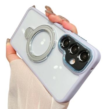 Imagem de Capa com suporte magnético transparente para Samsung S24 S25 Ultra S23 Plus Fe A55 A35 A25 A15 A54 A34 A14 A13 A12 A05 A05s (para Samsung A05S/roxo claro)
