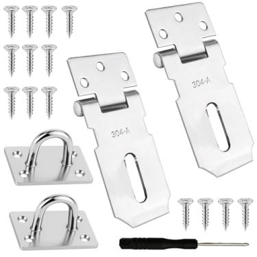 Imagem de Wopanxye Pacote com 2 ferrolho de cadeado de aço inoxidável, trava de segurança, grampo de portão resistente para portas externas, porta de galpão, cerca, janela, armário, gaiola para animais de