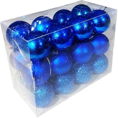 Imagem de DITK-U 24 bolas de Natal de 3 cm com glitter fosco pequenas bolas de pendurar à prova de estilhaçamento para decoração de árvore de Natal ao ar livre para decoração de Natal (azul)