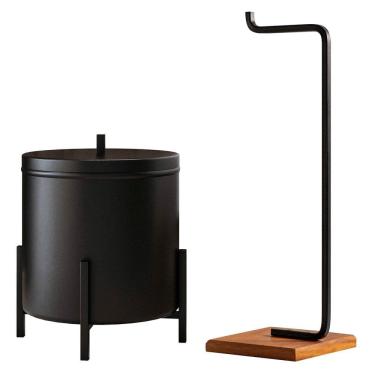 Imagem de Lixeira e Porta Papel Higiênico com Base de Madeira Glam D09 Preto - Mpozenato