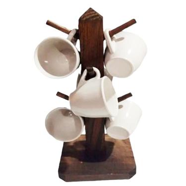 Imagem de Suporte Rústico 6 Xicaras De Café Acrílico Cristal - Branca