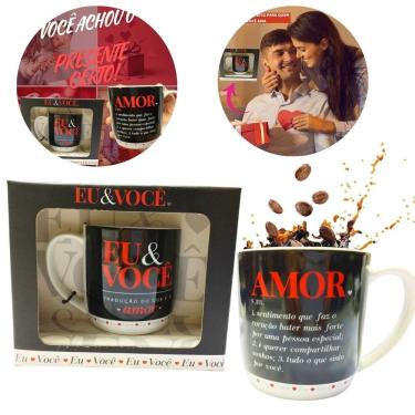 Imagem de Caneca Preta Porcelana 300Ml Café Eu E Você Dizeres Amor