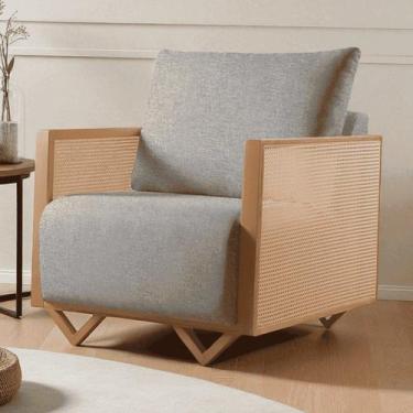 Imagem de Poltrona para Sala de Estar Madeira Maciça Palha Rattan Arthur - Caste