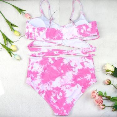 Imagem de Roupa de banho feminina Sexy Plus Size Printing Split Sling Swimsuit -