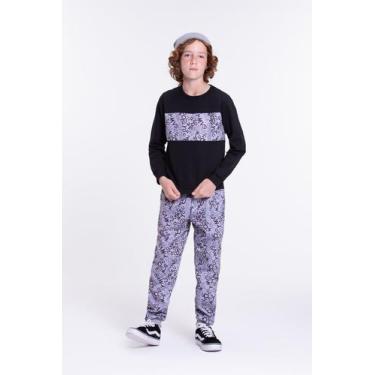 Imagem de Conjunto Moletom Infantil Masculino Recorte Letrinhas Preto - Vida Cos
