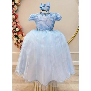 Imagem de Vestido Infantil Azul Bebê com Busto de Renda para Festas e Casamentos