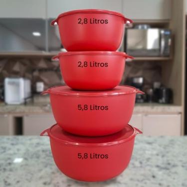 Imagem de Kit 4 Potes Plásticos Grandes BPA Free Herméticos 2800ml + 5800ml Freezer Micro-ondas vasilha grande (Vermelho)