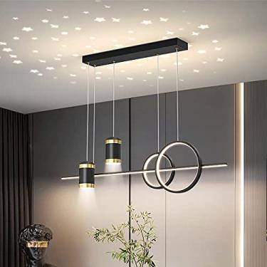Imagem de Luminária pendente LED moderna regulável com controle remoto 60W Lustre preto para sala de jantar Luminária pendente ajustável de 100 cm Design criativo de céu estrelado para casa, quarto, e